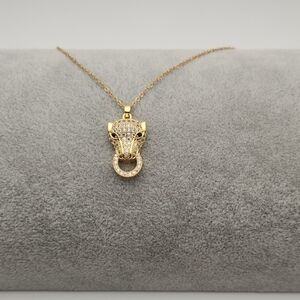 18K Gold Plated Stainless Steel Zircon Panther Pendant Necklace – Waterproof